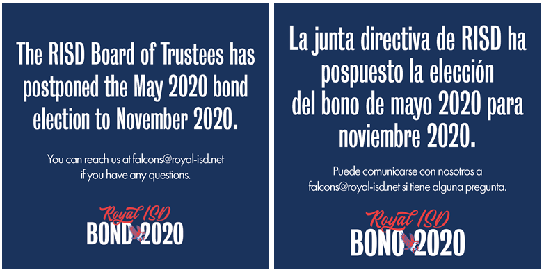 RISD Bond Election Postponed Until November 2020 / La nueva fecha para la elección del bono será en noviembre del 2020RISD Communications