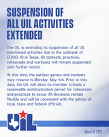 UIL Announces Extended Suspension of All UIL Activities
