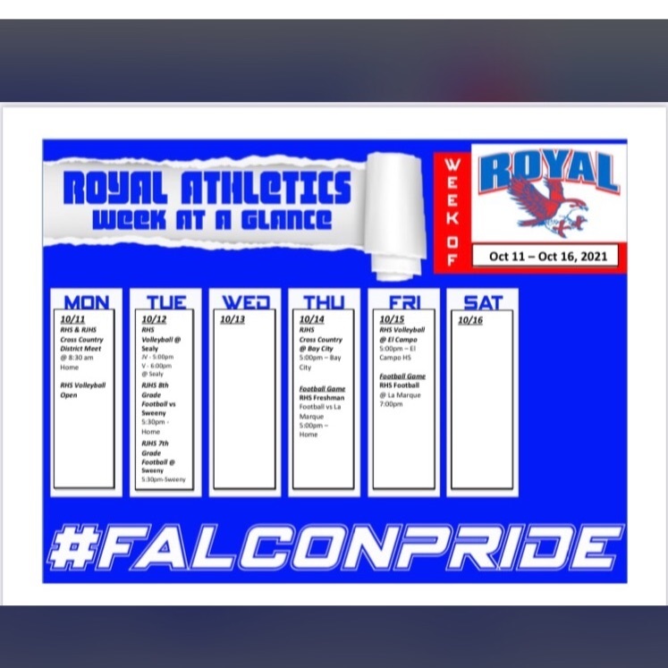 Check out the Athletics week at a glance for October 11-16. Let’s go, Falcons! #FalconPride