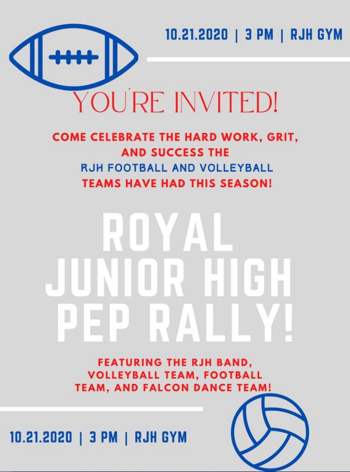 Reminder! Please join us tomorrow at 3PM for the Junior High Pep Rally! Visit https://5il.co/10qis to view the event flyer.