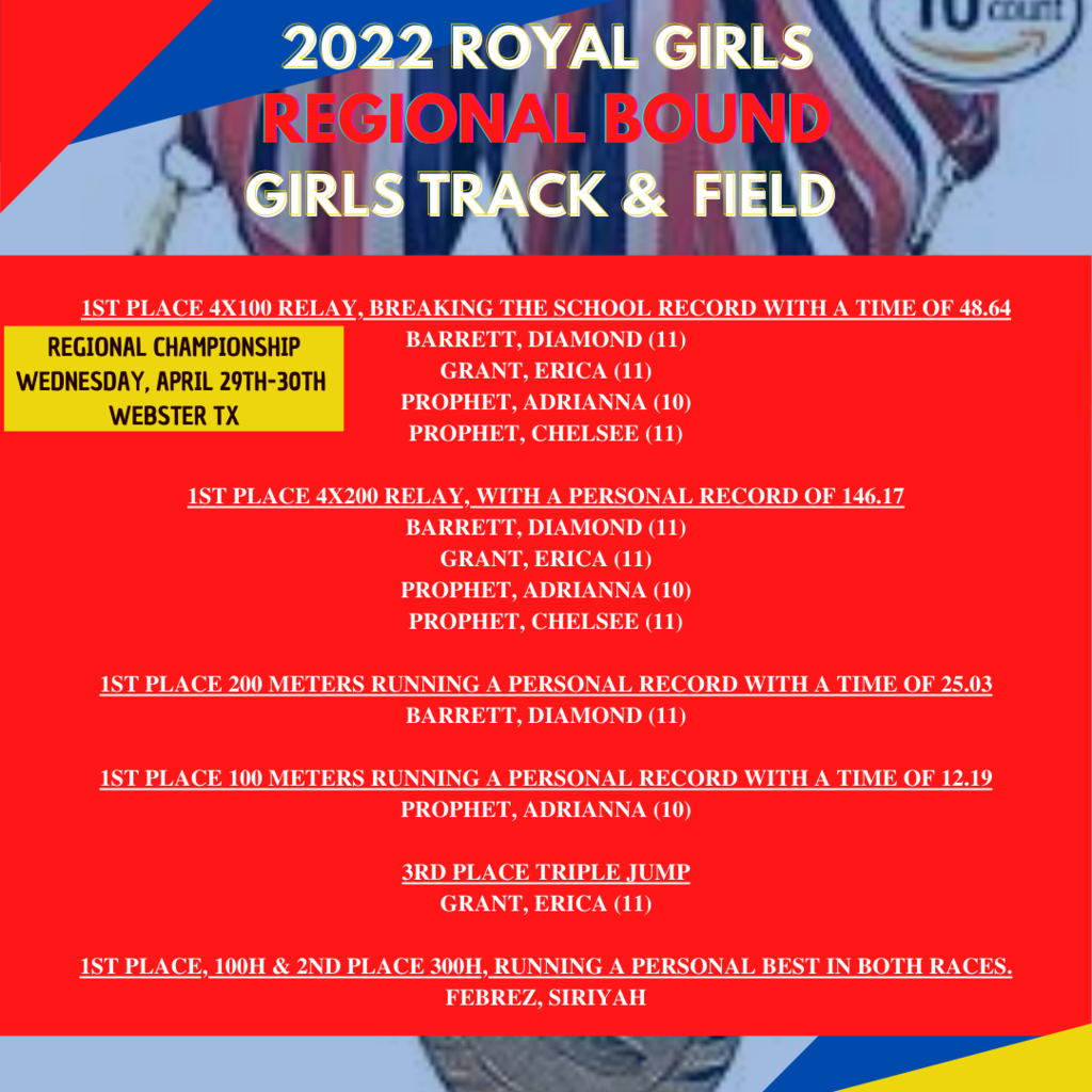 Don't forget to support our track team as the compete at regionals! See attached schedule. Good luck! 