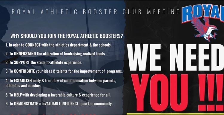 Parents, Let's Connect with the Royal Booster Club!   Your support is needed :  Life Time Membership $100 Membership $35   Invest in our Students!  #FalconPride