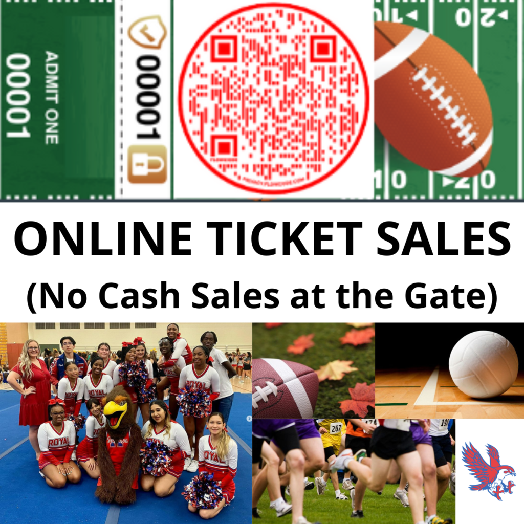 Friendly reminder! All tickets must be purchased online. Cash sales will not be available at the gate. Visit https://www.royal-isd.net/page/athletics to buy tickets. and https://www.royal-isd.net/page/2022-2023-athletics-schedules for schedules. Let's go, Falcons!