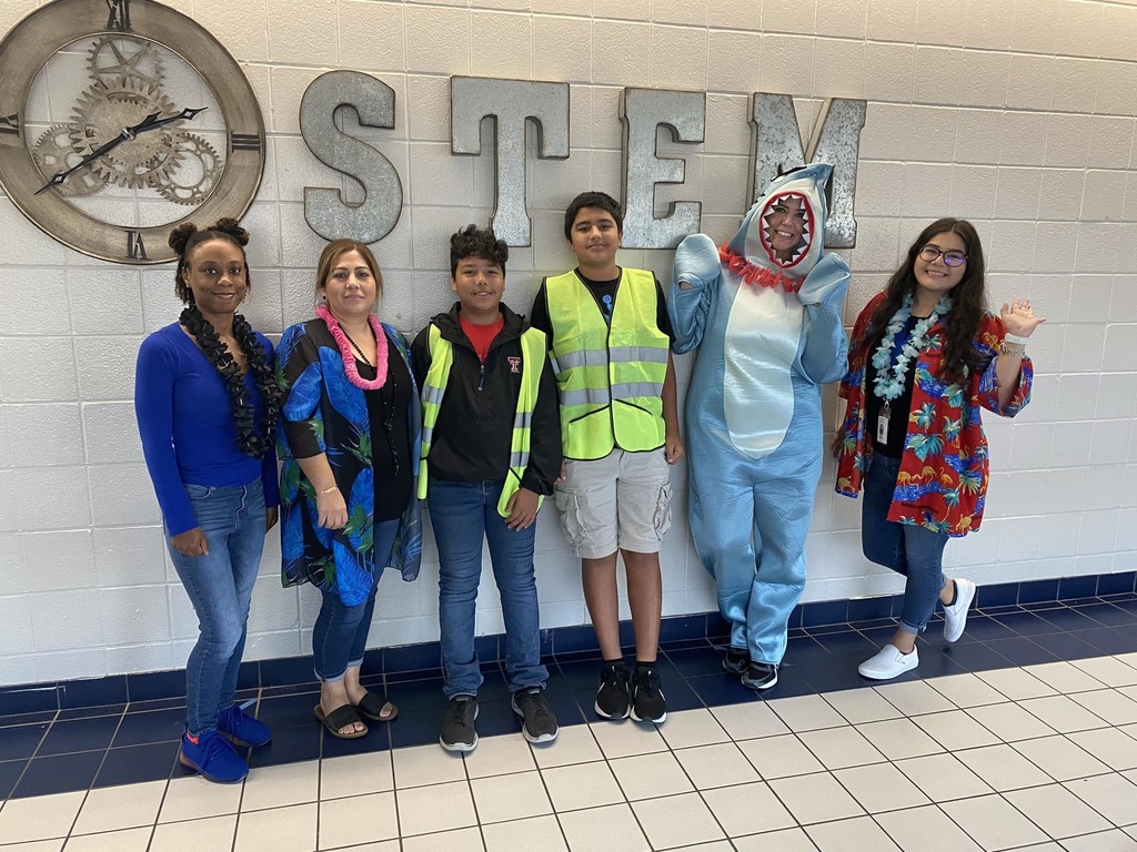Thank you STEM Safety Squad members for keeping our students safe and for showing your school spirit for Hawaiian Day 🌺! Watch out for sharks out there! #WeAreRoyal