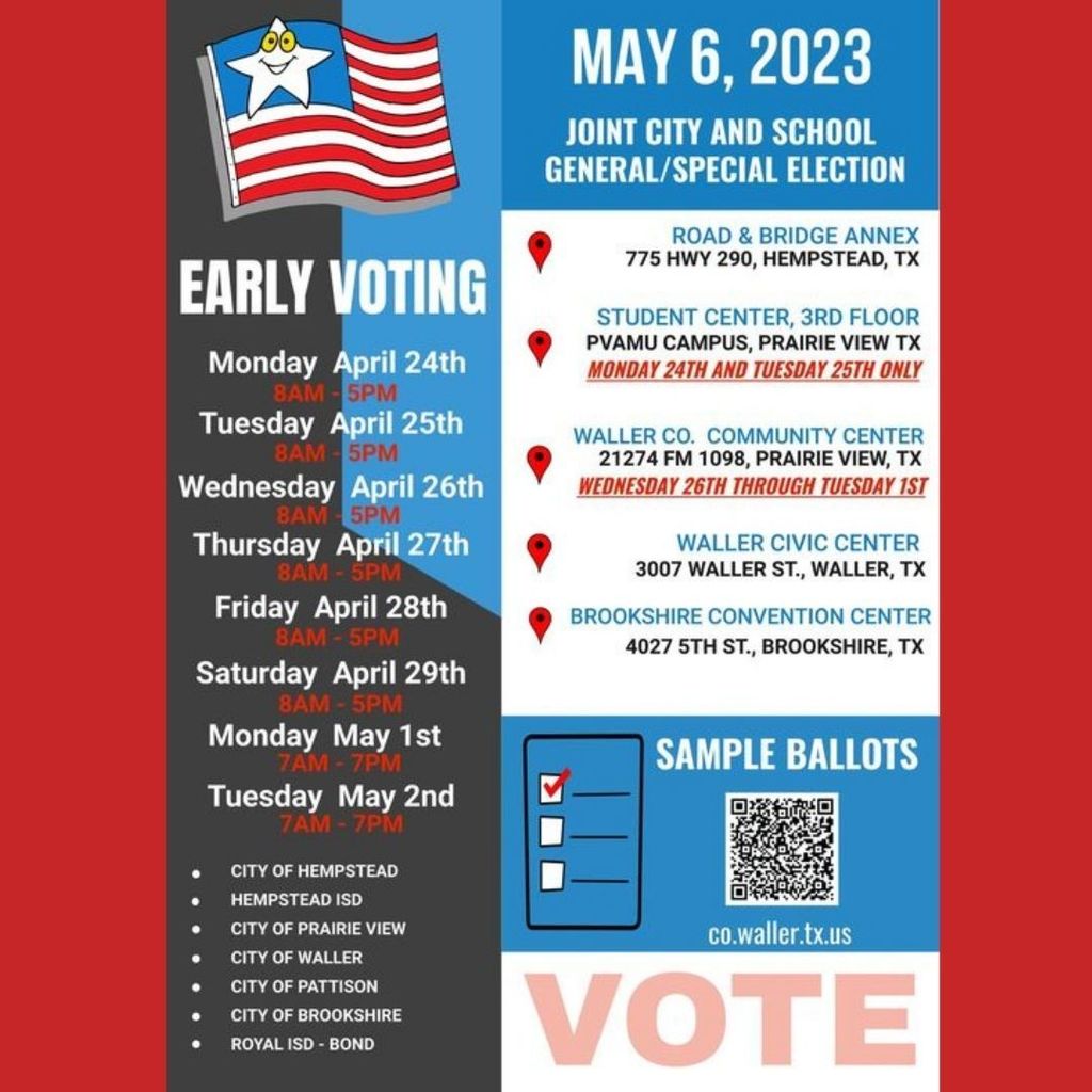 Have you voted? Early voting ends on May 2. Skip the lines, vote early! Your vote is your voice.