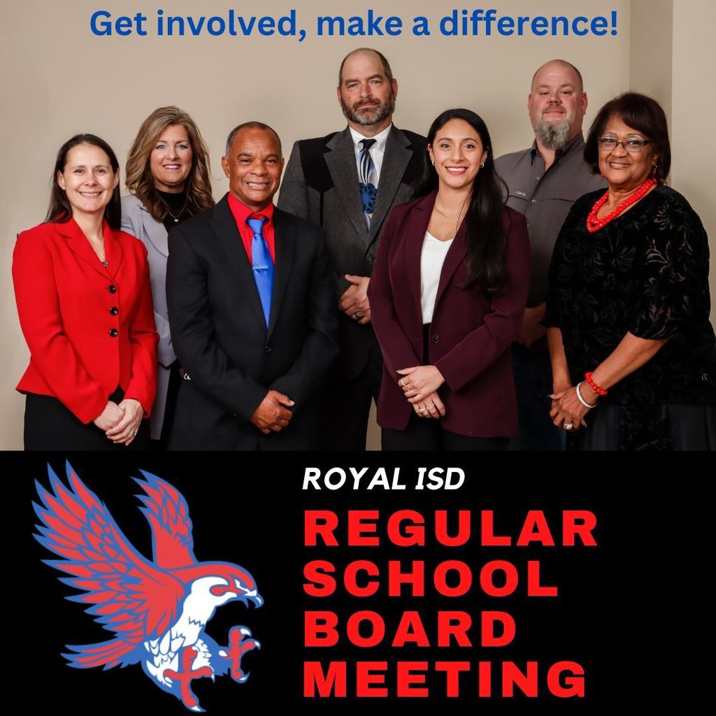 Get involved, make a difference! The next regular school board meeting is on Monday, May 8at 6:30pm at the Royal Admin Building. The agenda includes an important update on Royal Bond 2023! Agenda: https://bit.ly/3B2Icwc / Sign up for Public Comments at bit.ly/3urHgP6