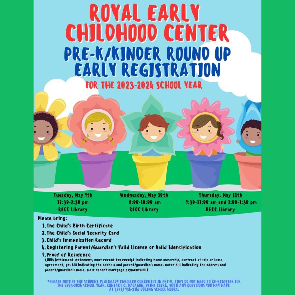 Reminder! Pre-K and Kindergarten Roundup starts tomorrow! Visit https://bit.ly/44D5XIP for dates and times. Welcome to Royal! #WeAreRoyal