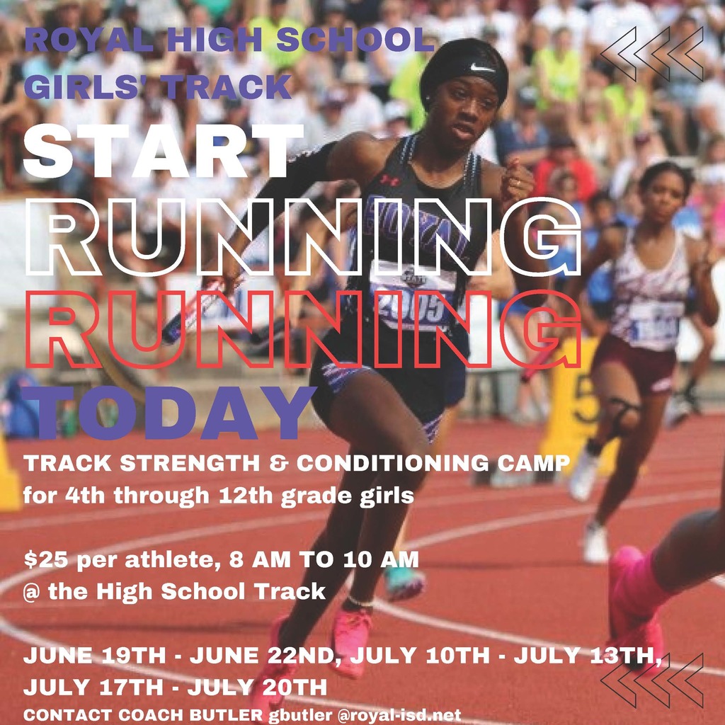 Is your Falcon interested in joining the champion Royal Track Teams? Join us in June and July for the 2023 Track Strength & Conditioning Camp. See flyer for details. Visit https://5il.co/1uso9 to see the 2023 Falcon Summer Activity Guide.