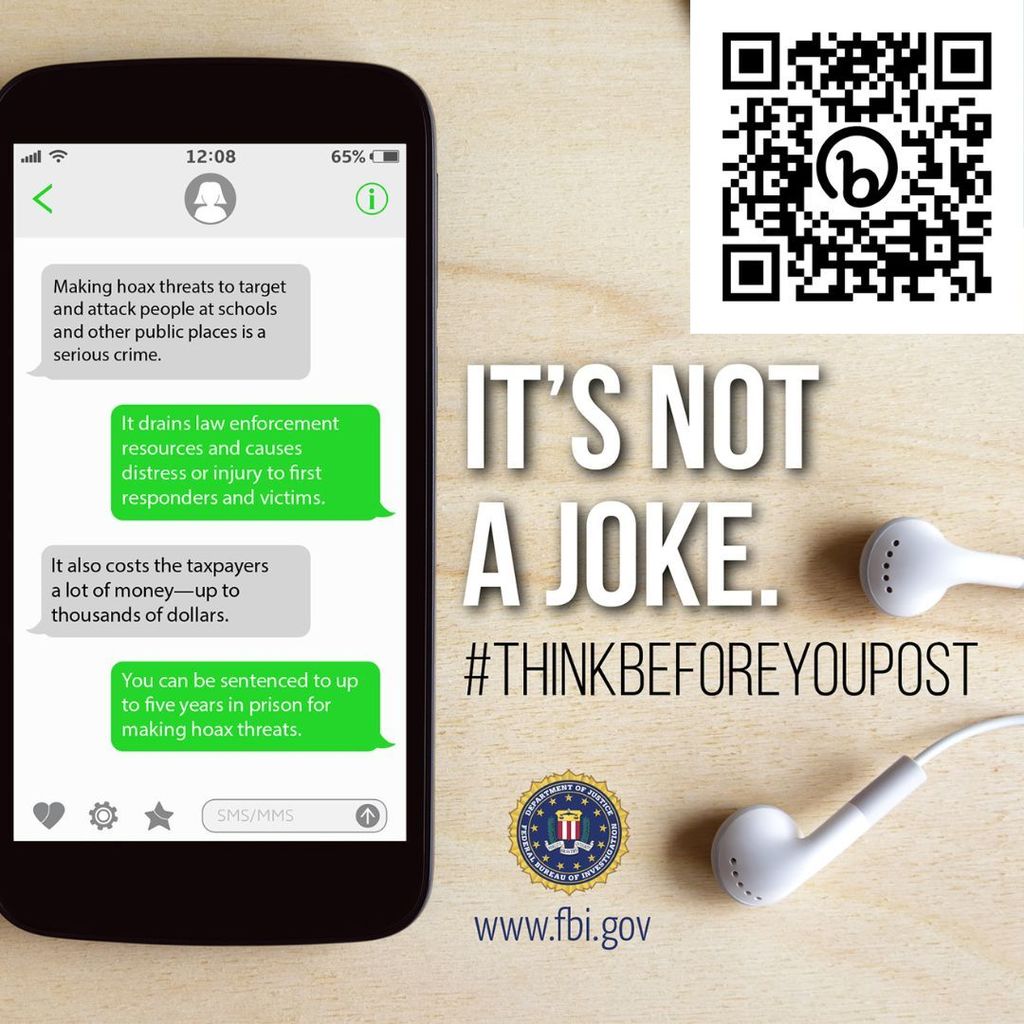 Gentle reminder for our students: Hoax threats are not a joke, and they can have devastating consequences—both for the public and for the perpetrators. bit.ly/45iFq3x #ThinkBeforeYouPost