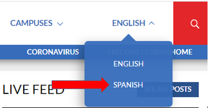 Para traducir cualquier página a español en el sitio web de el distrito escolar de Royal, hage clic en el menu, desplegable "Inglés" en la parte superior de la pagina, en la esquina derecha y seleccione "Español"