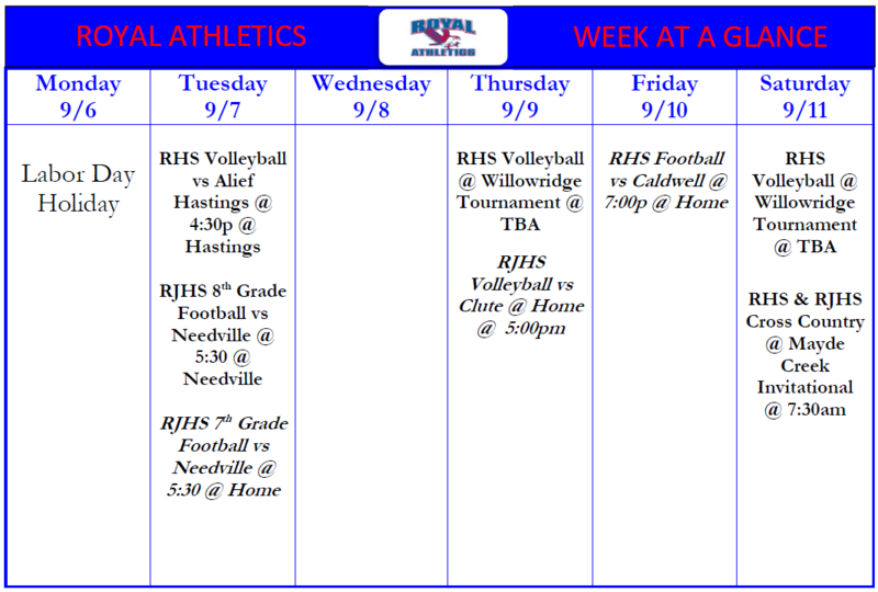 Falcon Athletics Week at a Glance for 9/7 - 9/11!